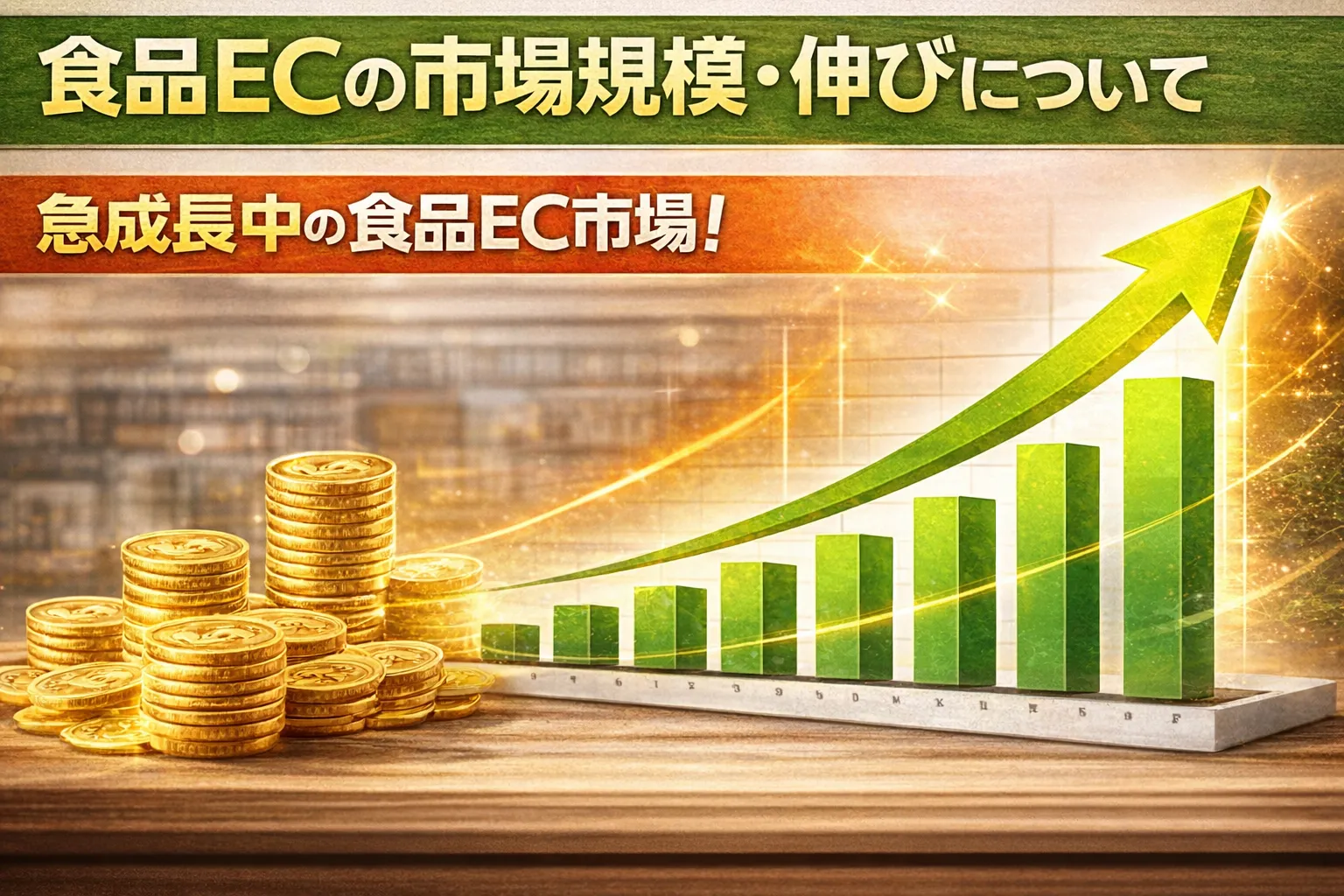 急成長中の食品EC市場規模と今後の伸びについてのグラフイメージ