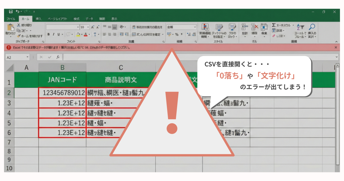 楽天CSV登録でよくあるエラー(全角・半角ミスなど)と正しい入力例の比較