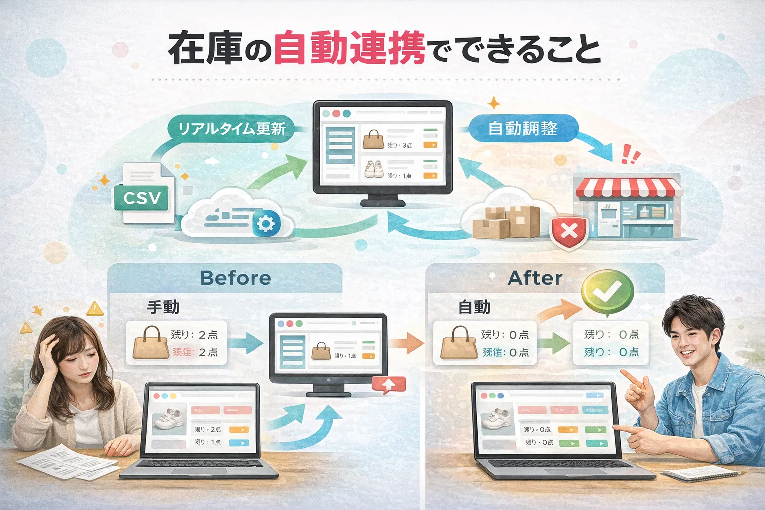 在庫の自動連携によるBefore/Afterの比較